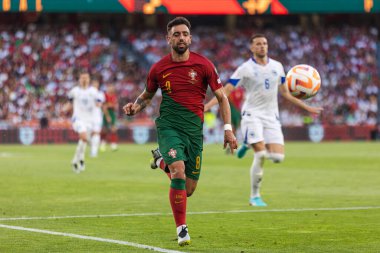 Portekiz ve Bosna-Hersek milli takımları arasında oynanan UEFA Euro 2024 ön eleme maçı sırasında Bruno Fernandes, Estadio Da Luz, Lizbon, Portekiz. (Maciej Rogowski)