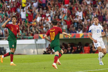 Bernardo Silva, Portekiz 'in Lizbon kenti Estadio Da Luz' da oynanan UEFA Euro 2024 ön eleme maçında attığı golü kutluyor. (Maciej Rogowski)