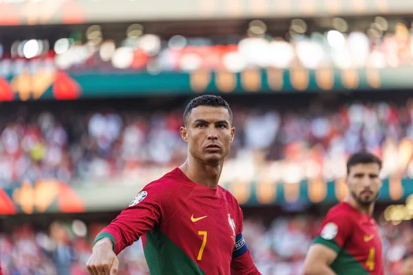 Cristiano Ronaldo Durante Partita Qualificazione Uefa Euro 2024 Tra Squadre — Foto Stock