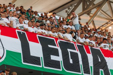 Fans during  PKO BP Ekstraklasa 2023/24 game between Legia Warszawa and  LKS Lodz at  Marshall Jozef Pilsudski's Municipal Stadium of Legia, Warsaw, Poland. (Maciej Rogowski) clipart