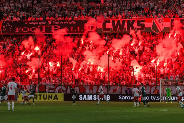 Aficionados Durante Partido Pko Ekstraklasa 2023 Entre Legia Warszawa Lks — Foto de Stock