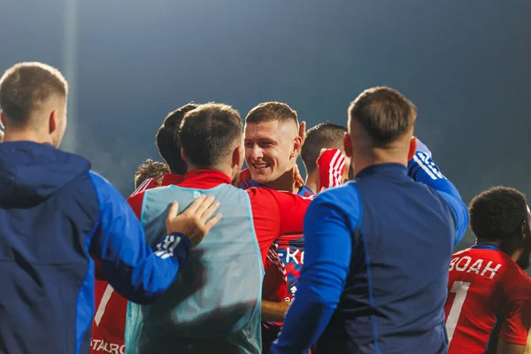 Fabian Piasecki Uefa Bajnokok Ligája 2023 Második Selejtező Fordulóján Ünnepel — Stock Fotó