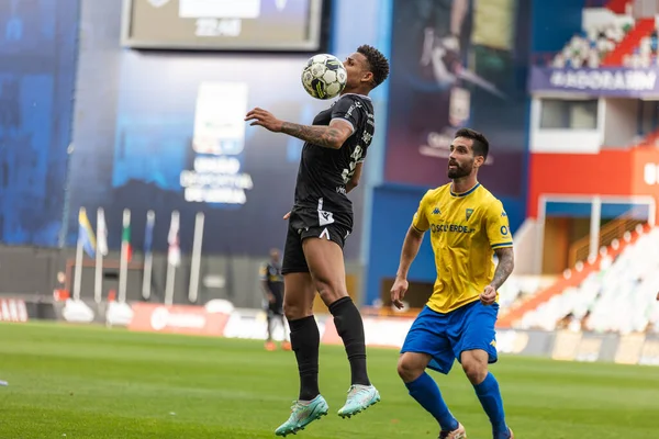 stock image Felippe Cardoso in a duel with Joao Gamboa during  Liga Portugal 2022/23 game between Casa Pia AC and  GD Estoril Praia at Estadio Dr. Magalhaes Pessoa, Leiria, Portugal. (Maciej Rogowski)