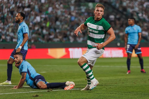 stock image Viktor Gyokeres  scores a goal during  Liga Portugal 23/24 game between Sporting CP and  FC Vizela at Estadio Jose Alvalade, Lisbon, Portugal. (Maciej Rogowski)