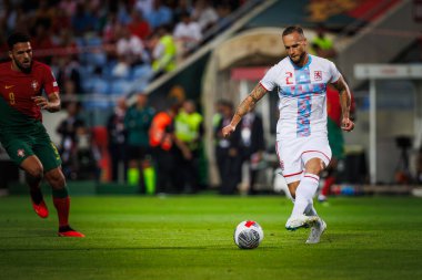 UEFA Euro 2024 ön eleme maçında Portekiz ve Lüksemburg milli takımları arasında Estadio Algarve, Faro 'da oynanan Maxime Chanot. (Maciej Rogowski)