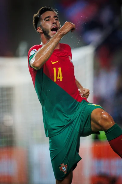Goncalo Inacio Celebra Después Anotar Gol Durante Partido Clasificación Uefa — Foto de Stock