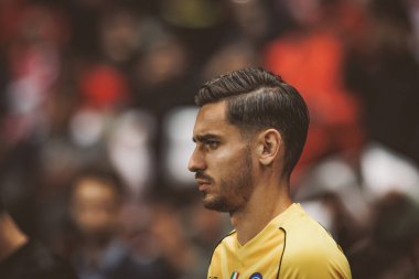 Alex Meret UEFA Şampiyonlar Ligi 2023 / 24 maçında Portekiz 'in Braga şehrinde Estadio Municipal de Braga' da SC Braga ve SSC Napoli arasında oynandı. (Maciej Rogowski)