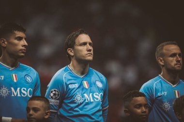 Piotr Zielinski UEFA Şampiyonlar Ligi 2023 / 24 maçında SC Braga ve SSC Napoli arasında Estadio Municipal de Braga, Portekiz 'de oynandı. (Maciej Rogowski)