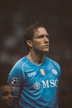 Piotr Zielinski UEFA Şampiyonlar Ligi 2023 / 24 maçında SC Braga ve SSC Napoli arasında Estadio Municipal de Braga, Portekiz 'de oynandı. (Maciej Rogowski)