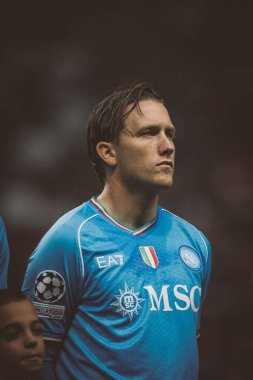 Piotr Zielinski UEFA Şampiyonlar Ligi 2023 / 24 maçında SC Braga ve SSC Napoli arasında Estadio Municipal de Braga, Portekiz 'de oynandı. (Maciej Rogowski)