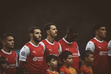 UEFA Şampiyonlar Ligi 2023 / 24 maçında Braga 'nın oyuncuları Estadio Municipal de Braga, Portekiz' de SC Braga ve SSC Napoli arasında oynanacak. (Maciej Rogowski)