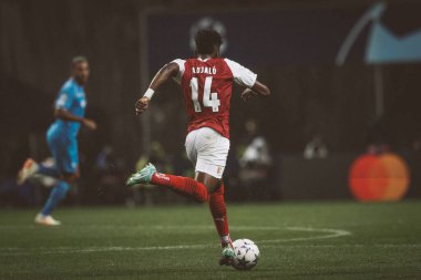 UEFA Şampiyonlar Ligi 2023 / 24 maçında Alvaro Djalo, Portekiz 'in Braga şehrinde Estadio Municipal de Braga' da SC Braga ve SSC Napoli arasında oynandı. (Maciej Rogowski)