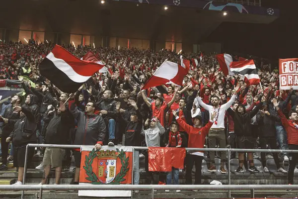 Aficionados Durante Partido Uefa Champions League 2023 Entre Braga Ssc — Foto de Stock