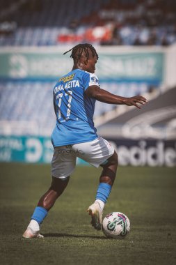 Liga Portugal maçında Moha Keita Junior CF OS Belenses ile Estadio Restelo, Belem, Lizbon, Portekiz 'deki UD Leiria arasında 2 / 24 maç yaptı. (Maciej Rogowski)