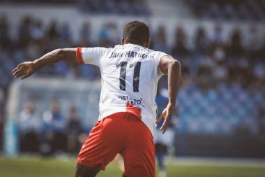 Jair Matheus, Liga Portekiz maçında CF OS Belenses ile Estadio Restelo, Belem, Lizbon, Portekiz 'deki UD Leiria arasında 23 / 24 maç yaptı. (Maciej Rogowski)