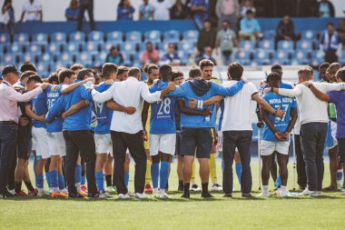 Liga Portekiz 'de Belenens' in oyuncuları CF OS Belenses ile Estadio Restelo, Belem, Lizbon, Portekiz 'deki UD Leiria arasında oynanan 2 23 / 24 maçında. (Maciej Rogowski)