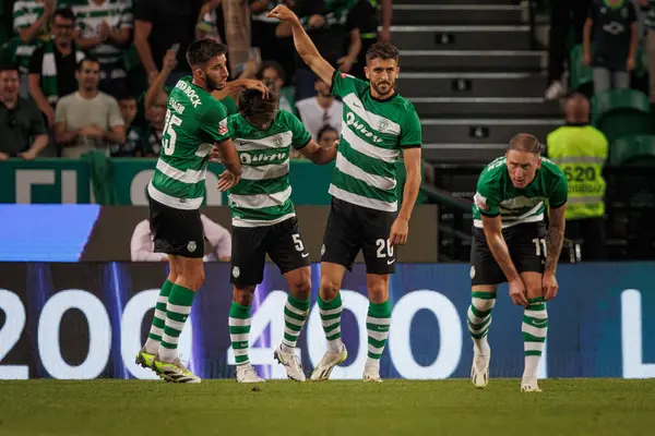 stock image Paulinho celebrates after scoring goal during  Liga Portugal 23/24 game between  Sporting CP and Rio Ave FC at Estadio Jose Alvalade, Lisbon, Portugal. (Maciej Rogowski)