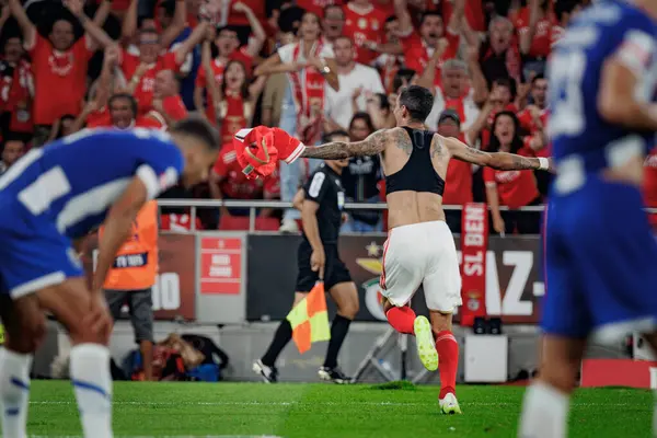 Angel Di Maria, Lizbon 'un Estadio Da Luz kentinde oynanan Liga Portekiz Betclic maçında SL Benfica ile FC Porto arasında 23 / 24' lük bir gol attıktan sonra kutluyor. (Maciej Rogowski)