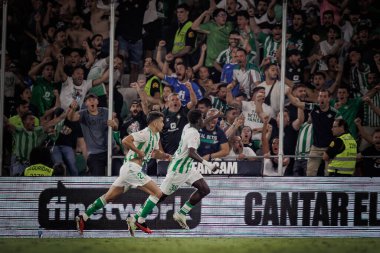 Assane Diao celebrates after scoring goal during La Liga 23/24 game between Real Betis and Valencia CF at Estadio Benito Villamarin, Seville. (Maciej Rogowski) clipart