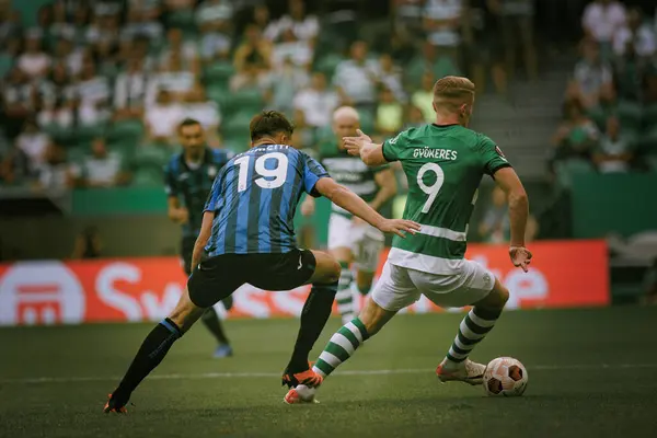 stock image Berat Djimsiti, Viktor Gyokeres during  UEFA Europa League 23/24 game between  Sporting CP and Atalanta BC at Estadio Jose Alvalade, Lisbon, Portugal. (Maciej Rogowski)