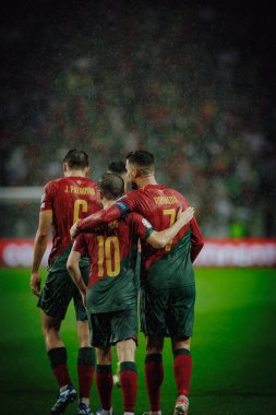 Bernardo Silva, Portekiz ve Slovakya milli takımları arasında oynanan UEFA Euro 2024 ön eleme maçında attığı golü Cristiano Ronaldo ile kutluyor. (Maciej Rogowski)