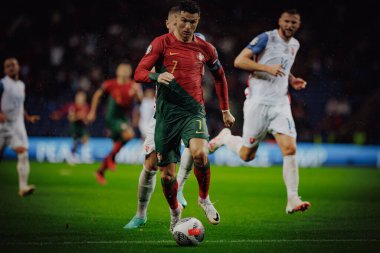 Cristiano Ronaldo, Denis Vavro UEFA Euro 2024 eleme maçında Portekiz ve Slovakya milli takımları arasında Estadio do Dragao, Porto 'da oynandı. (Maciej Rogowski)