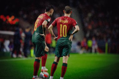 Bruno Fernandes, Bernardo Silva UEFA Euro 2024 eleme maçında Portekiz ve Slovakya milli takımları arasında Estadio do Dragao, Porto 'da oynandı. (Maciej Rogowski)