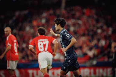 Takefusa Kubo UEFA Şampiyonlar Ligi 'nde SL Benfica ile Real Sociedad arasında oynanan 23 / 24 maçında Estadio Da Luz, Lizbon, Portekiz' de. (Maciej Rogowski)