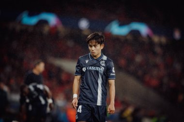 Takefusa Kubo UEFA Şampiyonlar Ligi 'nde SL Benfica ile Real Sociedad arasında oynanan 23 / 24 maçında Estadio Da Luz, Lizbon, Portekiz' de. (Maciej Rogowski)