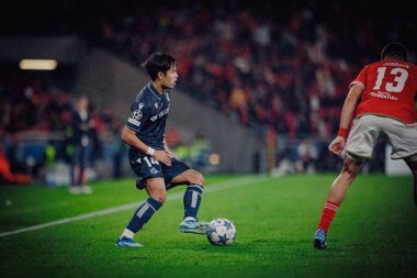 Takefusa Kubo UEFA Şampiyonlar Ligi 'nde SL Benfica ile Real Sociedad arasında oynanan 23 / 24 maçında Estadio Da Luz, Lizbon, Portekiz' de. (Maciej Rogowski)