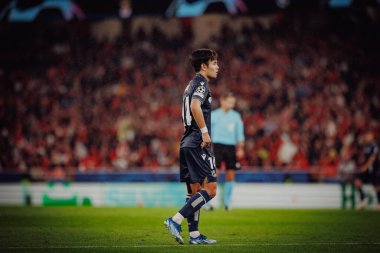 Takefusa Kubo UEFA Şampiyonlar Ligi 'nde SL Benfica ile Real Sociedad arasında oynanan 23 / 24 maçında Estadio Da Luz, Lizbon, Portekiz' de. (Maciej Rogowski)