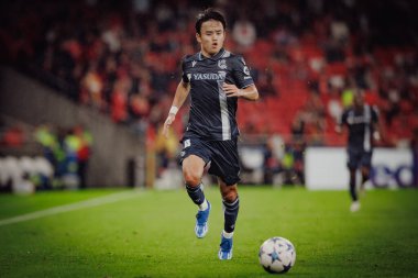 Takefusa Kubo UEFA Şampiyonlar Ligi 'nde SL Benfica ile Real Sociedad arasında oynanan 23 / 24 maçında Estadio Da Luz, Lizbon, Portekiz' de. (Maciej Rogowski)