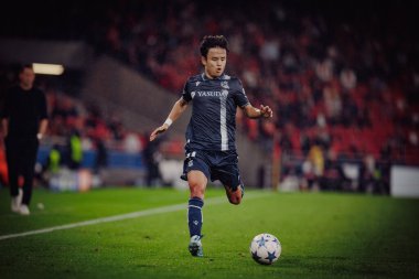Takefusa Kubo UEFA Şampiyonlar Ligi 'nde SL Benfica ile Real Sociedad arasında oynanan 23 / 24 maçında Estadio Da Luz, Lizbon, Portekiz' de. (Maciej Rogowski)