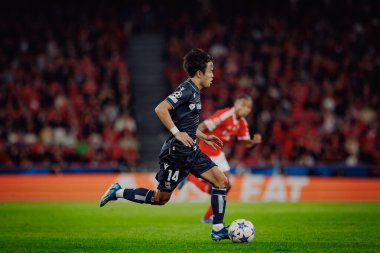 Takefusa Kubo UEFA Şampiyonlar Ligi 'nde SL Benfica ile Real Sociedad arasında oynanan 23 / 24 maçında Estadio Da Luz, Lizbon, Portekiz' de. (Maciej Rogowski)