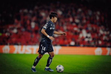 Takefusa Kubo UEFA Şampiyonlar Ligi 'nde SL Benfica ile Real Sociedad arasında oynanan 23 / 24 maçında Estadio Da Luz, Lizbon, Portekiz' de. (Maciej Rogowski)