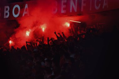 Liga Portekiz maçında taraftarlar SL Benfica ile Estadio Da Luz, Lizbon, Portekiz 'deki Sporting CP arasında 23 / 24 maç yaptı. (Maciej Rogowski)