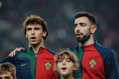 Joao Felix, Bruno Fernandes UEFA Euro 2024 eleme maçında Portekiz ve İzlanda milli takımları arasında Estadio Jose Alvalade, Lizbon, Portekiz. (Maciej Rogowski)