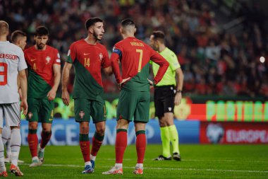Portekiz ve İzlanda milli takımları arasında oynanan UEFA Euro 2024 eleme maçında Goncalo Inacio, Cristiano Ronaldo, Estadio Jose Alvalade, Lizbon, Portekiz. (Maciej Rogowski)