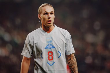 Portekiz ve İzlanda milli takımları arasında oynanan UEFA Euro 2024 eleme maçı sırasında Arnor Sigurdsson, Estadio Jose Alvalade, Lizbon, Portekiz. (Maciej Rogowski)