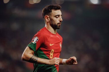 Bruno Fernandes, Portekiz ve İzlanda milli takımları arasında oynanan UEFA Euro 2024 ön eleme maçında, Estadio Jose Alvalade, Lizbon, Portekiz. (Maciej Rogowski)