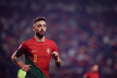 Bruno Fernandes, Portekiz ve İzlanda milli takımları arasında oynanan UEFA Euro 2024 ön eleme maçında, Estadio Jose Alvalade, Lizbon, Portekiz. (Maciej Rogowski)