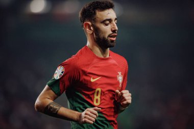 Bruno Fernandes, Portekiz ve İzlanda milli takımları arasında oynanan UEFA Euro 2024 ön eleme maçında, Estadio Jose Alvalade, Lizbon, Portekiz. (Maciej Rogowski)