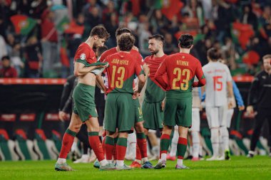 Portekiz ve İzlanda milli takımları Estadio Jose Alvalade, Lizbon, Portekiz milli takımı arasında oynanan UEFA Euro 2024 ön eleme maçında her iki takımın oyuncuları. (Maciej Rogowski)