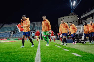 Hollanda milli takımları Estadio Algarve, Loule, Faro, Portekiz, Gibraltar ve Hollanda milli takımları arasında oynanan UEFA Euro 2024 ön eleme maçında sahaya çıkan Hollanda 'lı oyuncular. (Maciej Rogowski)