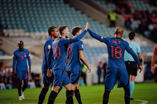 Jogadores Holanda Celebram Após Gol Marcado Por Teun Koopmeiners Durante — Fotografia de Stock