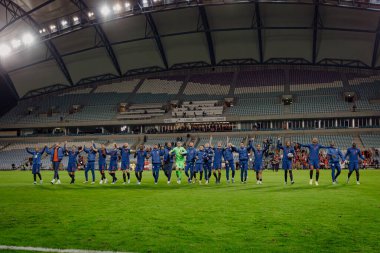 Hollanda 'nın oyuncuları, Gibraltar ve Hollanda milli takımları Estadio Algarve, Loule, Faro, Portekiz milli takımları arasında oynanan UEFA Euro 2024 ön eleme maçında taraftarlarıyla kutlama yaptılar. (Maciej Rogowski)