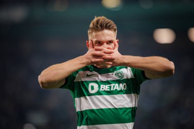 Viktor Gyokeres, Liga Portekiz 'de Sporting CP ile FC Porto, Estadio Jose Alvalade, Lizbon, Portekiz arasında oynanan 23 / 24' lük maçta attığı golü kutluyor. (Maciej Rogowski)