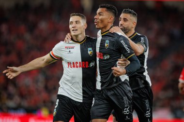 Farense oyuncuları, Liga Portekiz 'de SL Benfica ile SC Farense arasında oynanan maçta Falcao' nun attığı golü Estadio Da Luz, Lizbon, Portekiz 'de kutluyor. (Maciej Rogowski)
