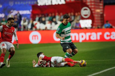 Joao Moutinho, Pedro Goncalves Taca Da Liga 'da 23 / 24 (Allianz Kupası) Estadio Municipal de Leiria' da CP ve SC Braga arasında oynanan ilk yarı final maçı - Estadio Dr. Magalhaes Pessoa, Leiria, Portekiz. (Maciej Rogowski)