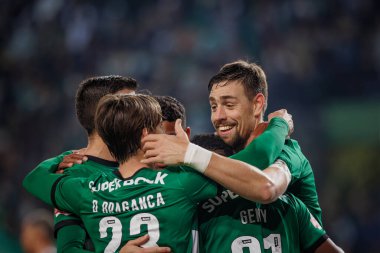 Spor Takımı, Liga Portekiz 'de Casa Pia AC, Estadio Jose Alvalade, Lizbon, Portekiz' de oynanan 23 / 24 'lük maçta Sebastian Coates' un ikinci golünü kutluyor. (Maciej Rogowski)